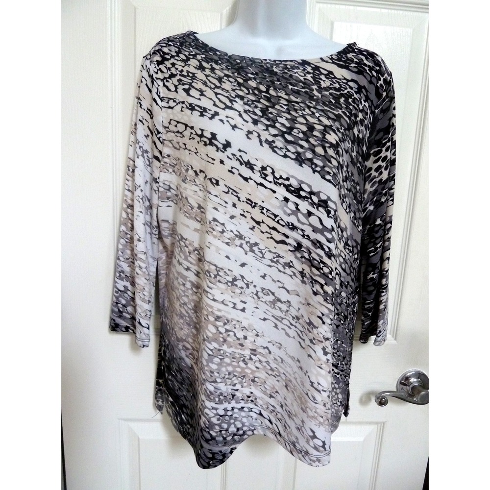 Easywear by Chico's Blouse Size 1 Medium Abstract Boat Neck 3/4 Sleeve Pullover